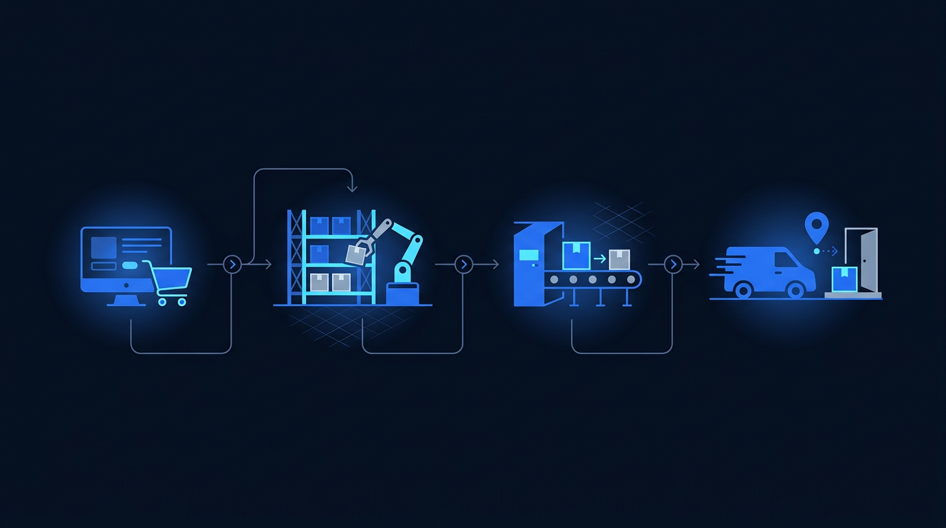 Shopify to 3PL fulfillment workflow from checkout to pick-pack, carrier handoff, and 2-day delivery