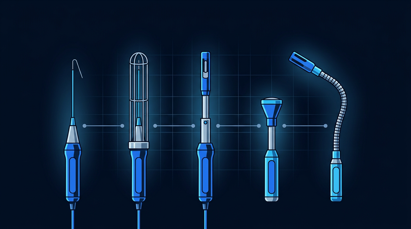 Different hot wire anemometer probe types for HVAC applications with labeled tip and stem variants Different hot wire anemometer probe types for HVAC applications with labeled tip and stem variants