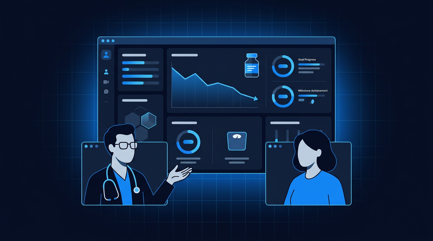 Telehealth consultation for semaglutide weight loss with clinician reviewing progress dashboard Telehealth consultation for semaglutide weight loss with clinician reviewing progress dashboard