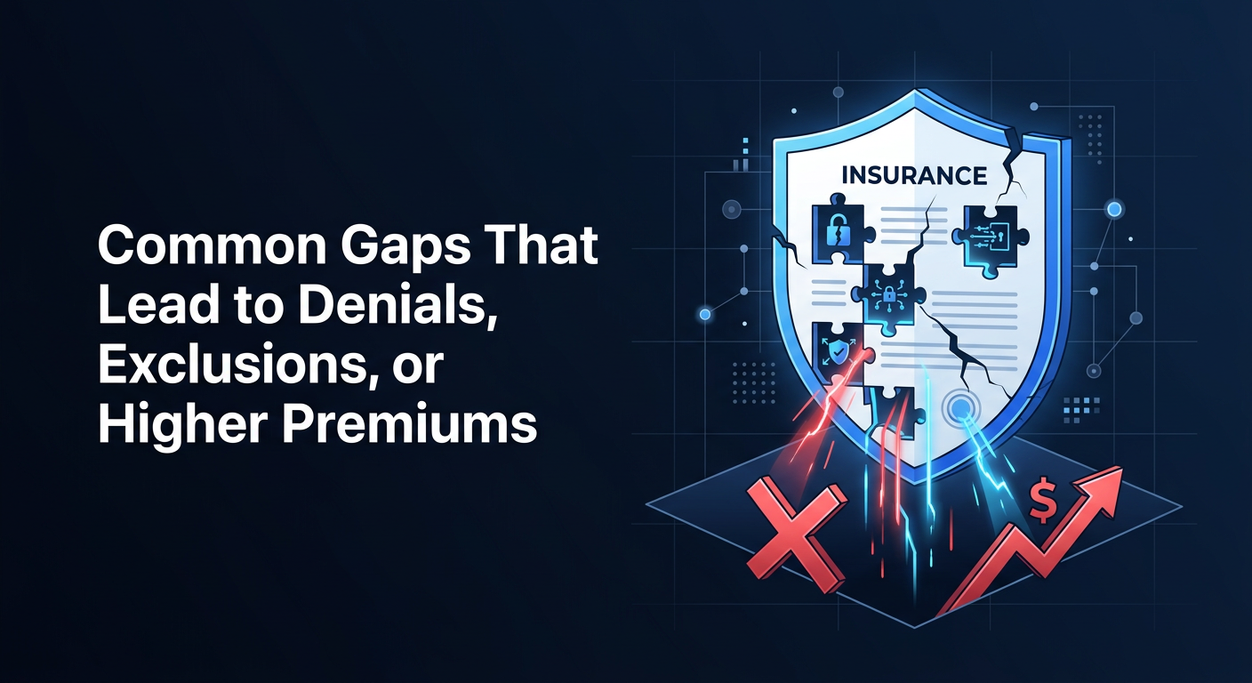 Common gaps causing denials, exclusions, or higher cyber insurance premiums for small businesses