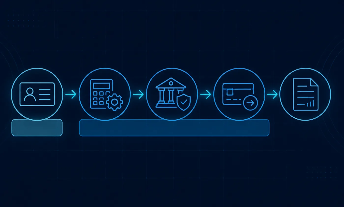 Payroll process flow from employee records through calculation, tax filing, payment and reporting, with bands showing which stages the payroll provider manages and which remain the employer's responsibility